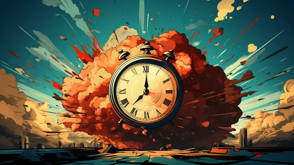 A pop art styled illustration of a time bomb explosion at Lockheed Martin.