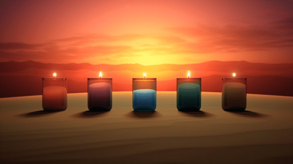 Photo of five candles on a desert backdrop